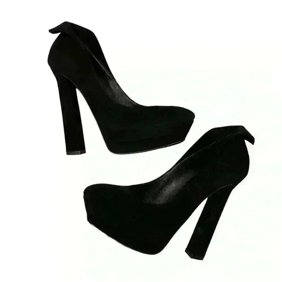 Bottega Veneta Women’s Nib black suede platform pumps fold over heel - Picture 3 of 10